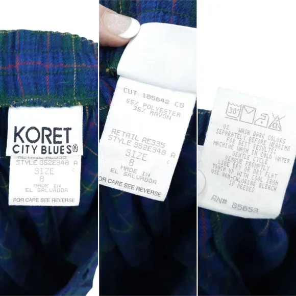 VTG 90s Koret City Blues Quilted Denim Metal Snap Vest Plaid Pants Set Size 8 - Picture 10 of 12